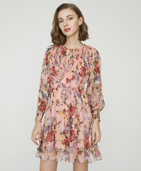 2024 Spring Summer - Floral print silk-chiffon dress